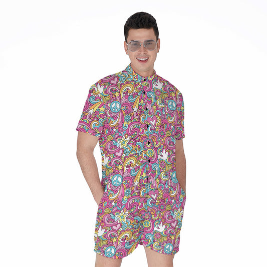 Groovy Girly Peace Pattern Print Men's Rompers