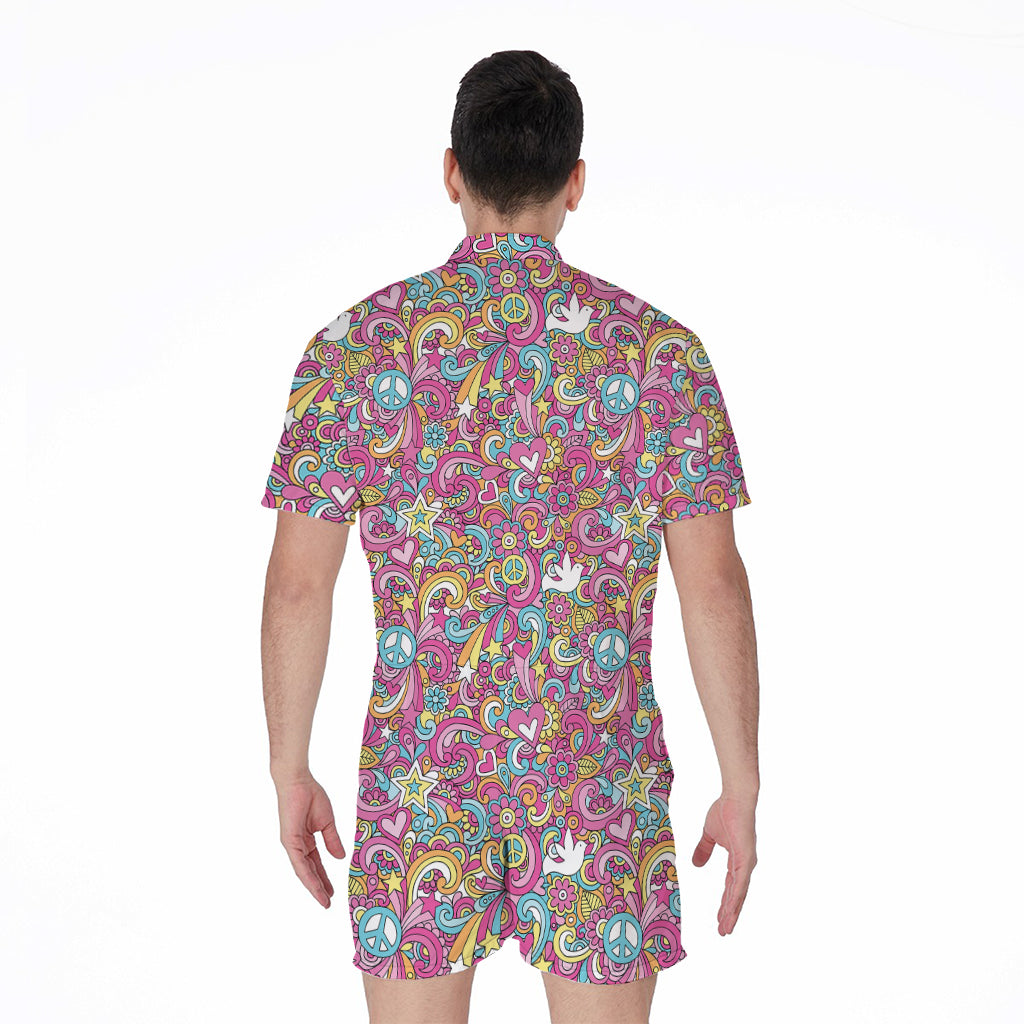 Groovy Girly Peace Pattern Print Men's Rompers