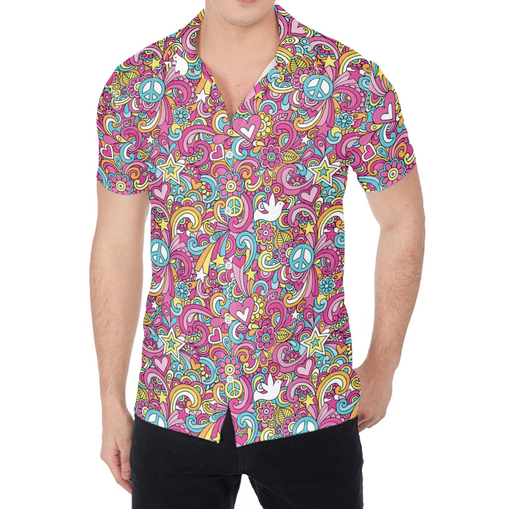 Groovy Girly Peace Pattern Print Men's Shirt