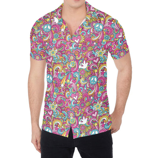 Groovy Girly Peace Pattern Print Men's Shirt