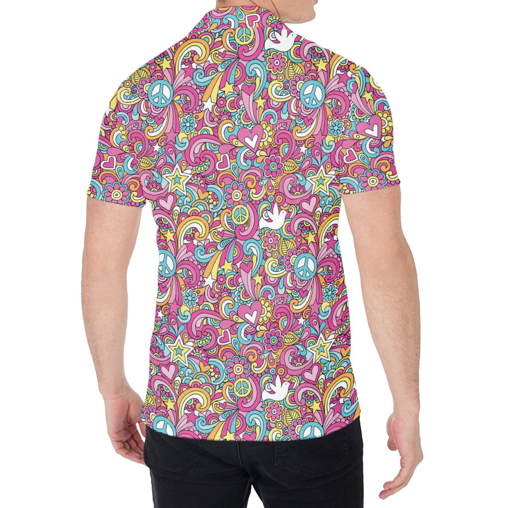 Groovy Girly Peace Pattern Print Men's Shirt
