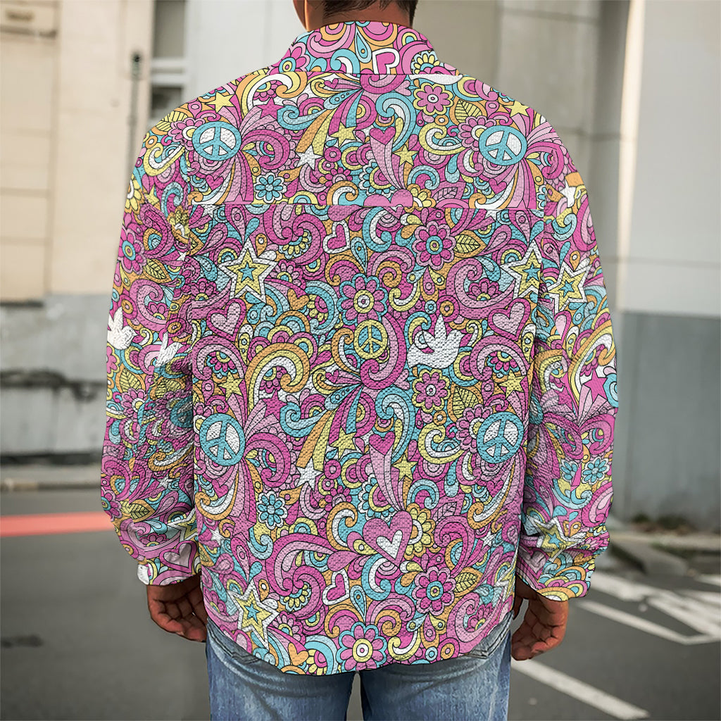 Groovy Girly Peace Pattern Print Men's Shirt Jacket