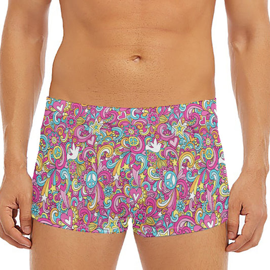 Groovy Girly Peace Pattern Print Men's Short Boxer Briefs