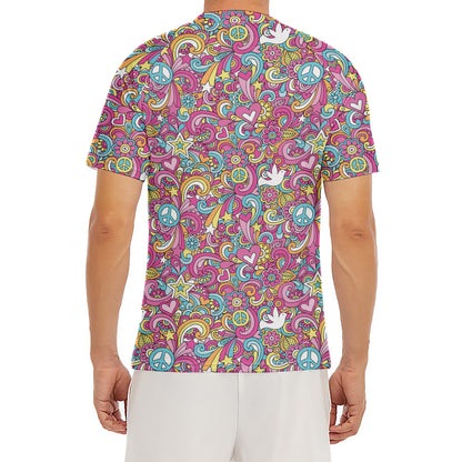 Groovy Girly Peace Pattern Print Men's Short Sleeve Rash Guard