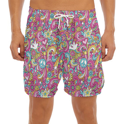 Groovy Girly Peace Pattern Print Men's Split Running Shorts