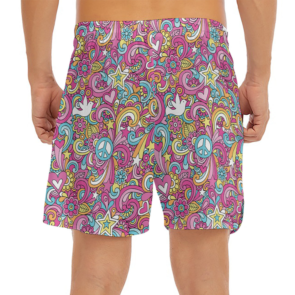 Groovy Girly Peace Pattern Print Men's Split Running Shorts