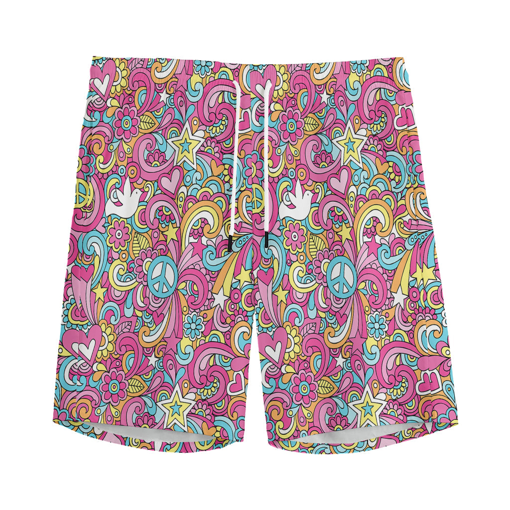 Groovy Girly Peace Pattern Print Men's Sports Shorts
