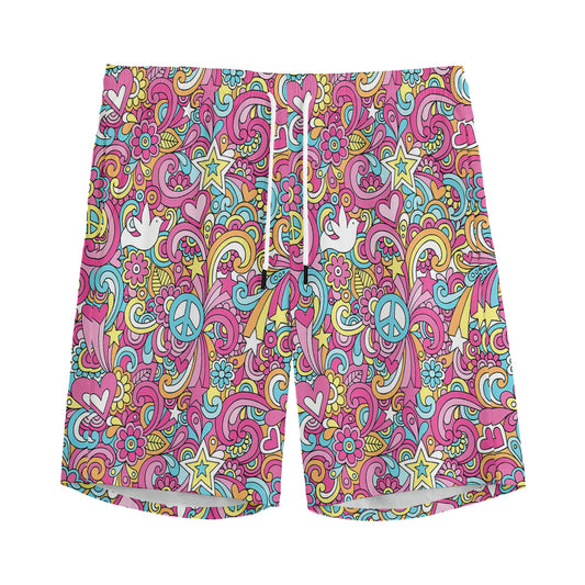 Groovy Girly Peace Pattern Print Men's Sports Shorts
