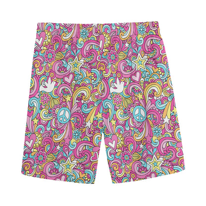 Groovy Girly Peace Pattern Print Men's Sports Shorts