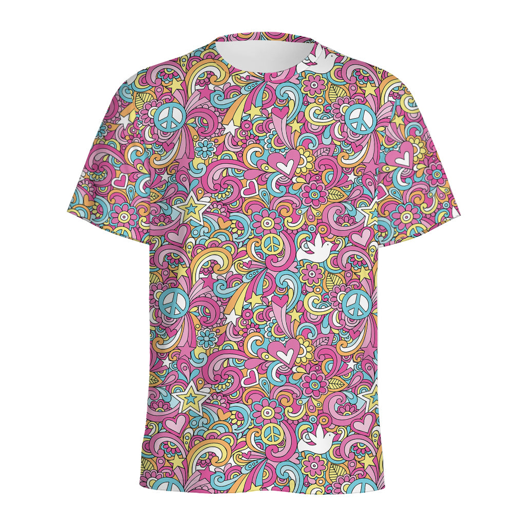 Groovy Girly Peace Pattern Print Men's Sports T-Shirt