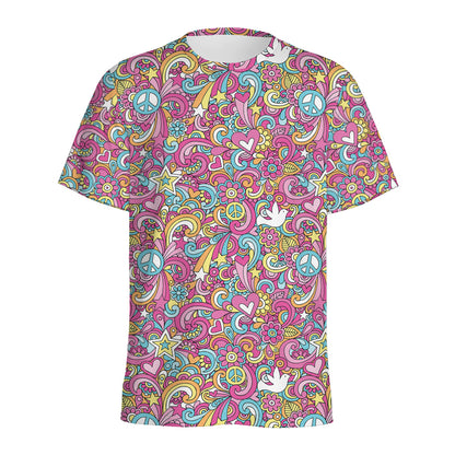 Groovy Girly Peace Pattern Print Men's Sports T-Shirt