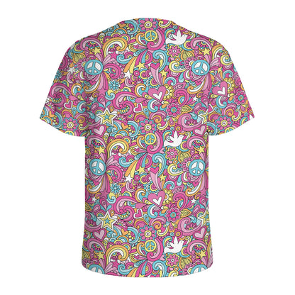 Groovy Girly Peace Pattern Print Men's Sports T-Shirt