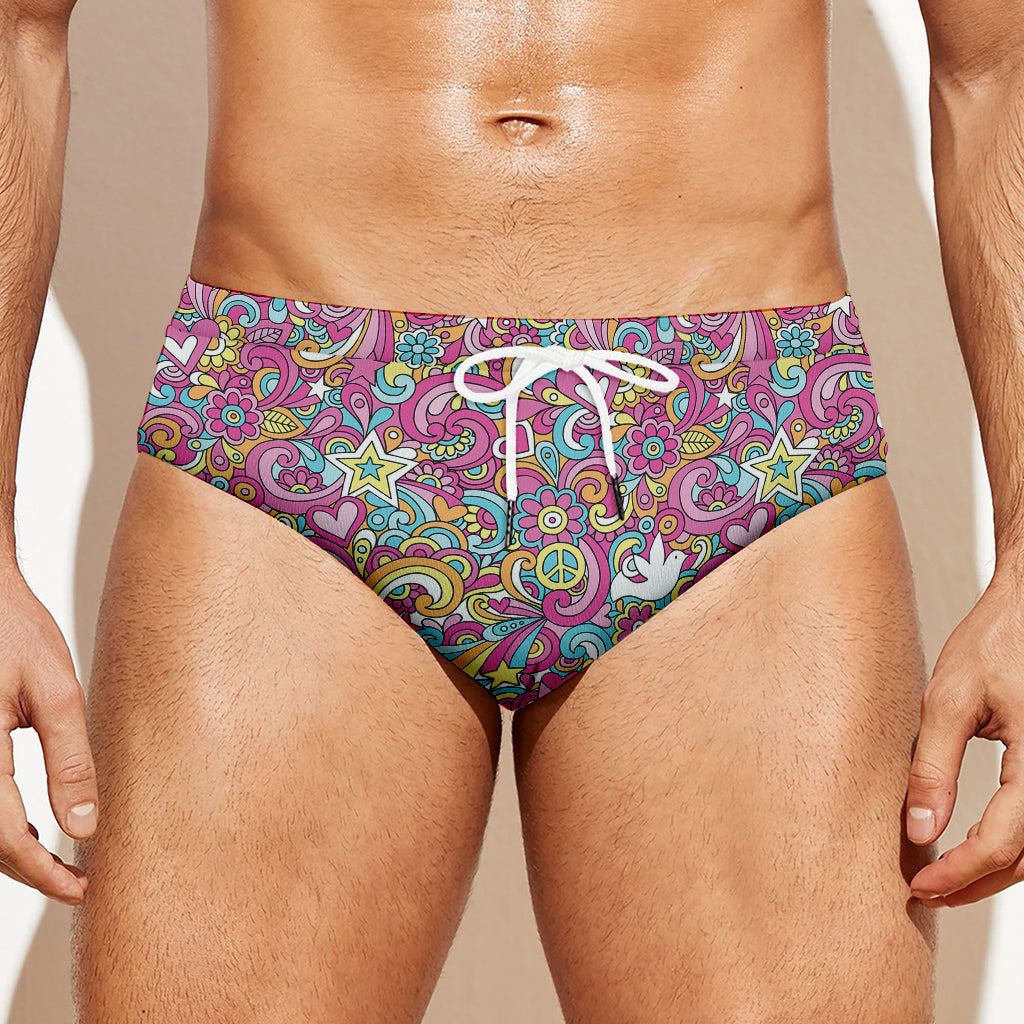 Groovy Girly Peace Pattern Print Men's Swim Briefs