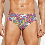 Groovy Girly Peace Pattern Print Men's Swim Briefs