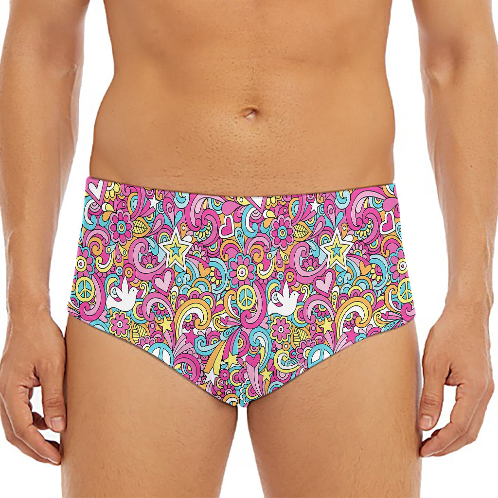 Groovy Girly Peace Pattern Print Men's Triangle Swim Briefs