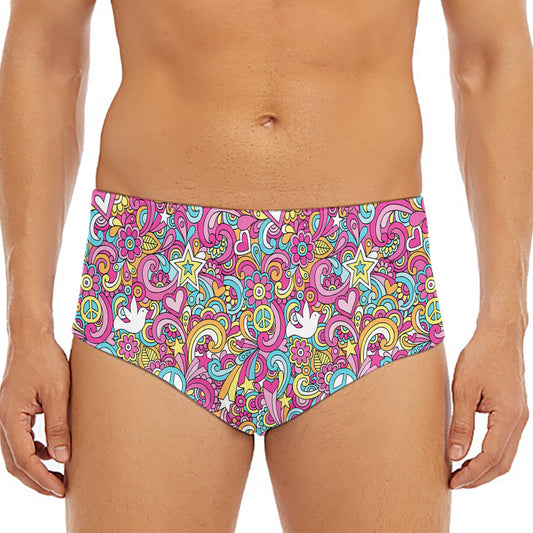 Groovy Girly Peace Pattern Print Men's Triangle Swim Briefs