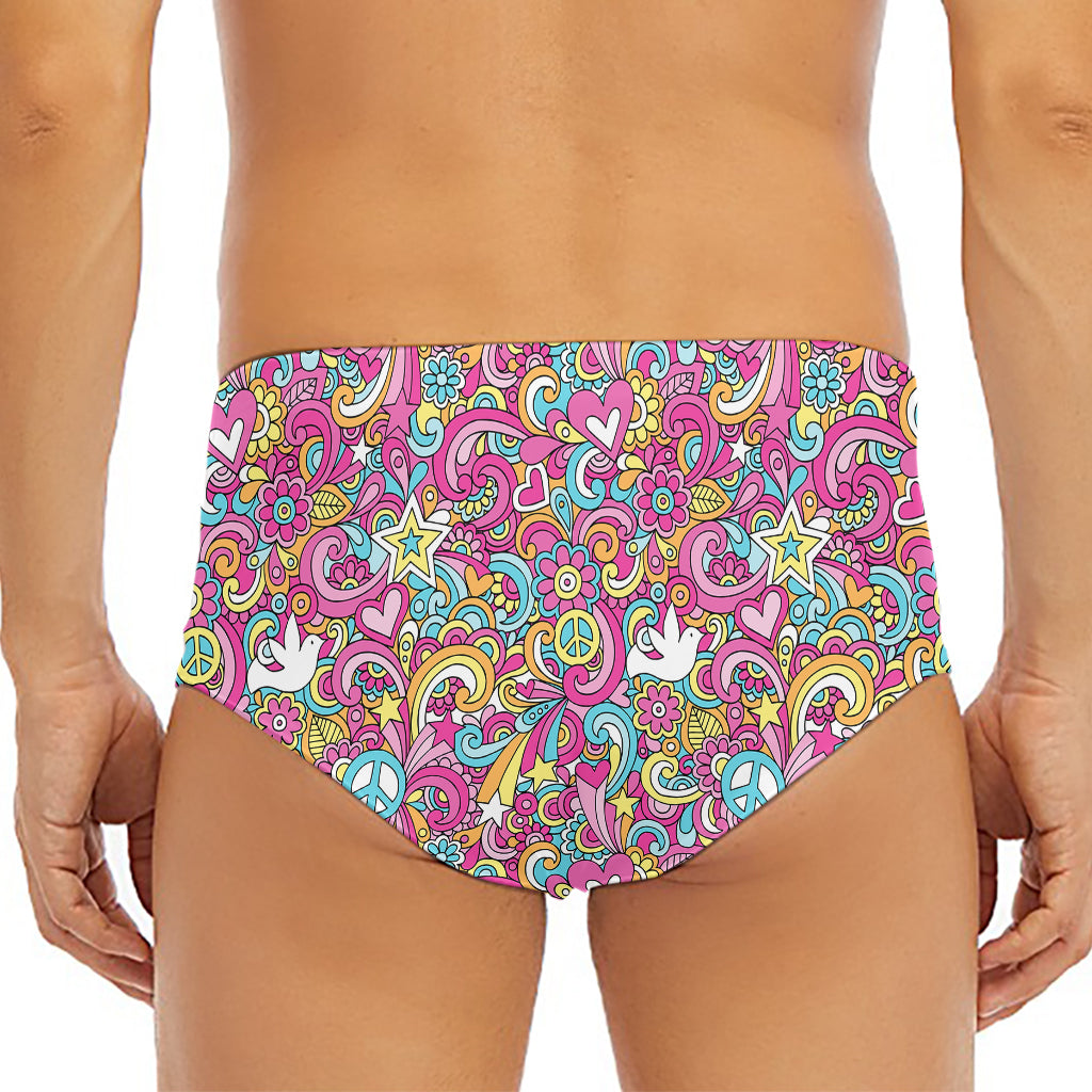 Groovy Girly Peace Pattern Print Men's Triangle Swim Briefs