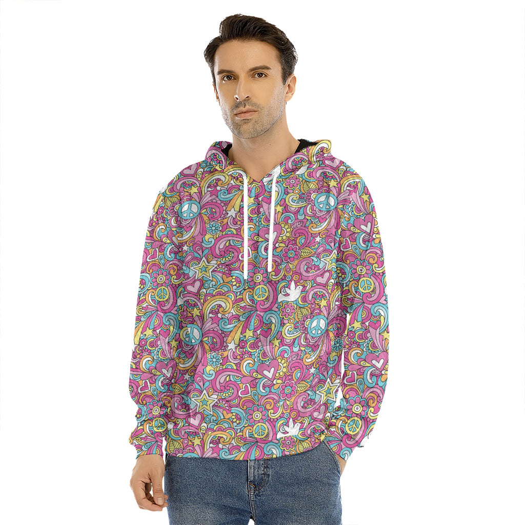 Groovy Girly Peace Pattern Print Men's Velvet Pullover Hoodie