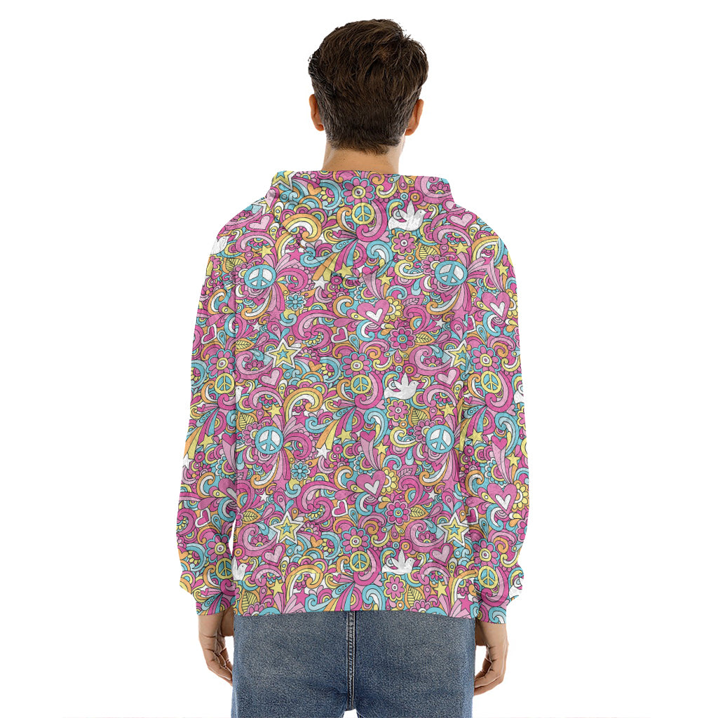 Groovy Girly Peace Pattern Print Men's Velvet Pullover Hoodie