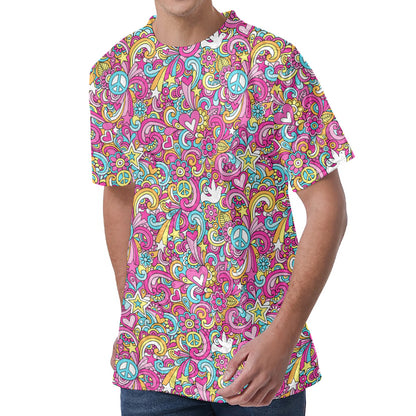 Groovy Girly Peace Pattern Print Men's Velvet T-Shirt