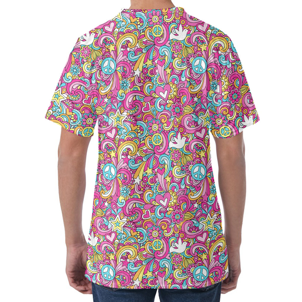 Groovy Girly Peace Pattern Print Men's Velvet T-Shirt