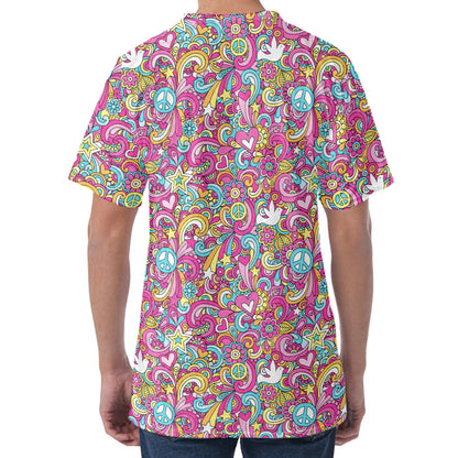 Groovy Girly Peace Pattern Print Men's Velvet T-Shirt