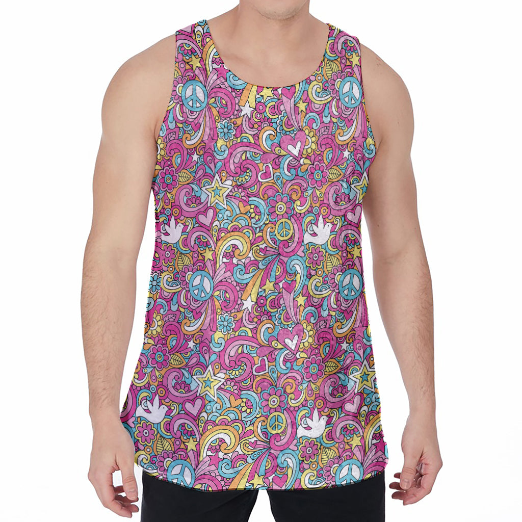 Groovy Girly Peace Pattern Print Men's Velvet Tank Top