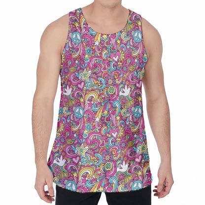 Groovy Girly Peace Pattern Print Men's Velvet Tank Top