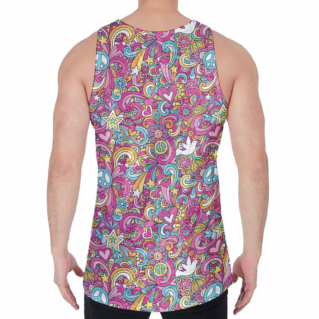 Groovy Girly Peace Pattern Print Men's Velvet Tank Top