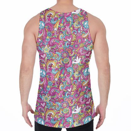 Groovy Girly Peace Pattern Print Men's Velvet Tank Top