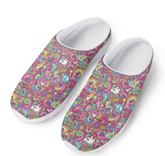 Groovy Girly Peace Pattern Print Mesh Casual Shoes