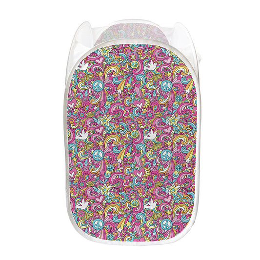 Groovy Girly Peace Pattern Print Mesh Laundry Hamper