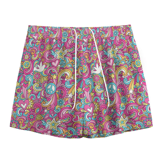 Groovy Girly Peace Pattern Print Mesh Shorts