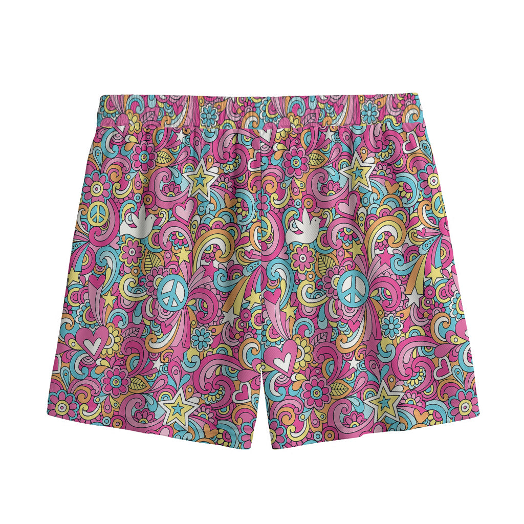 Groovy Girly Peace Pattern Print Mesh Shorts