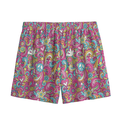 Groovy Girly Peace Pattern Print Mesh Shorts