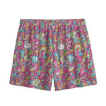 Groovy Girly Peace Pattern Print Mesh Shorts