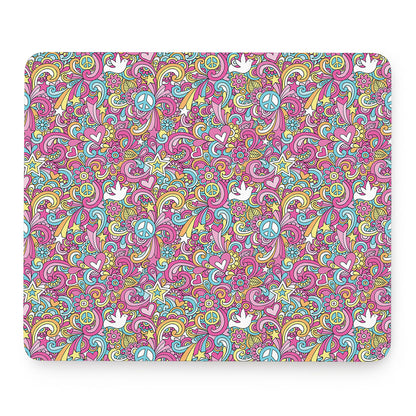 Groovy Girly Peace Pattern Print Mouse Pad
