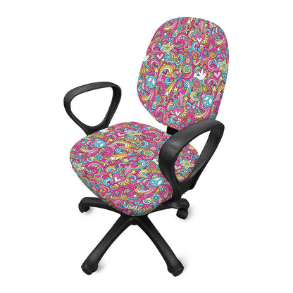Groovy Girly Peace Pattern Print Office Chair Cover