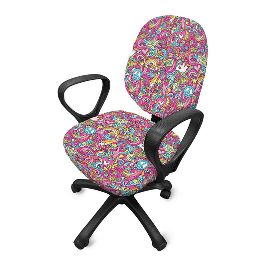 Groovy Girly Peace Pattern Print Office Chair Cover