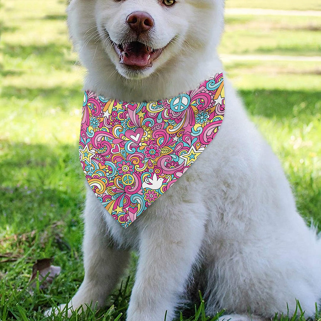 Groovy Girly Peace Pattern Print Over The Collar Dog Bandana