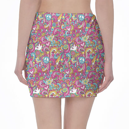 Groovy Girly Peace Pattern Print Pencil Mini Skirt