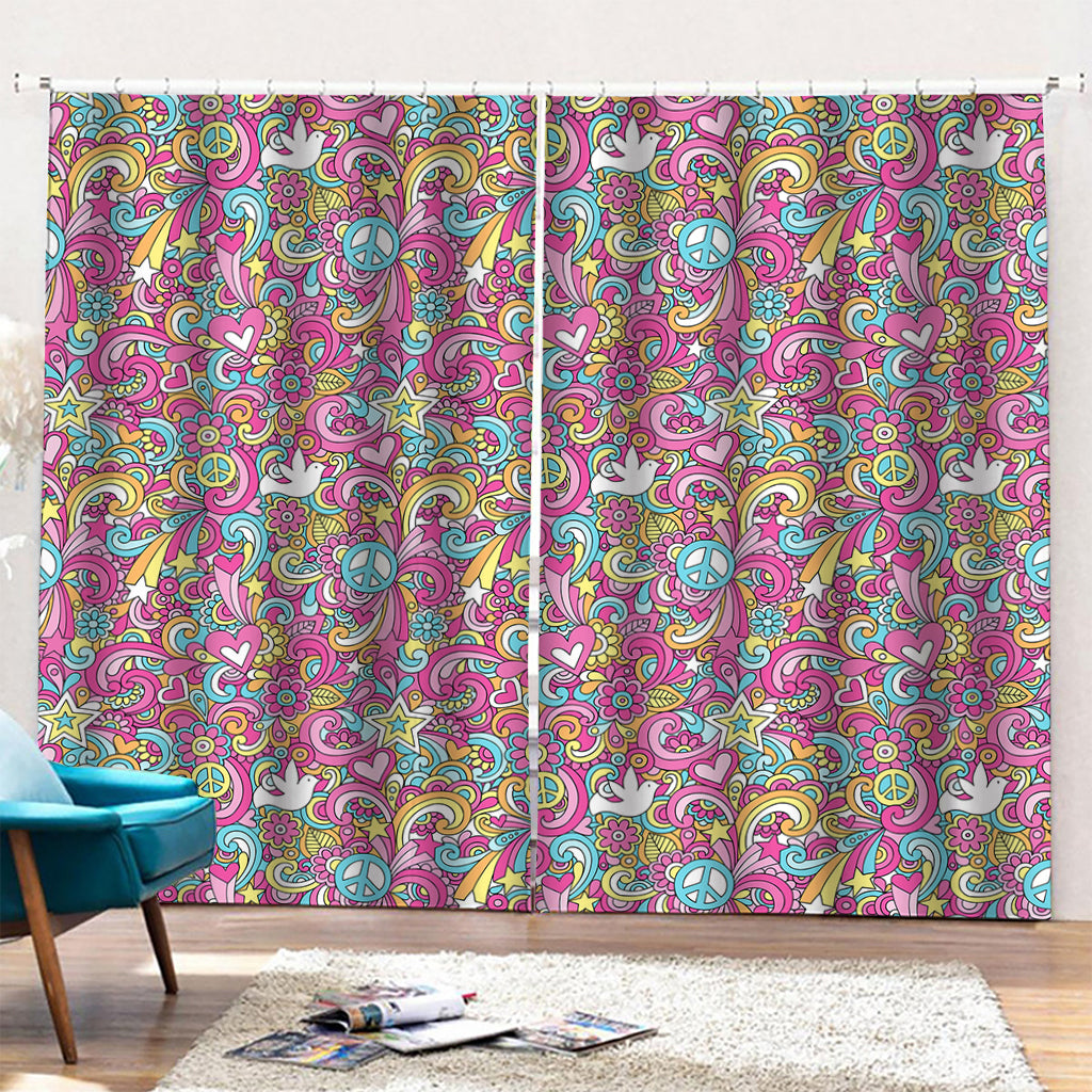 Groovy Girly Peace Pattern Print Pencil Pleat Curtains