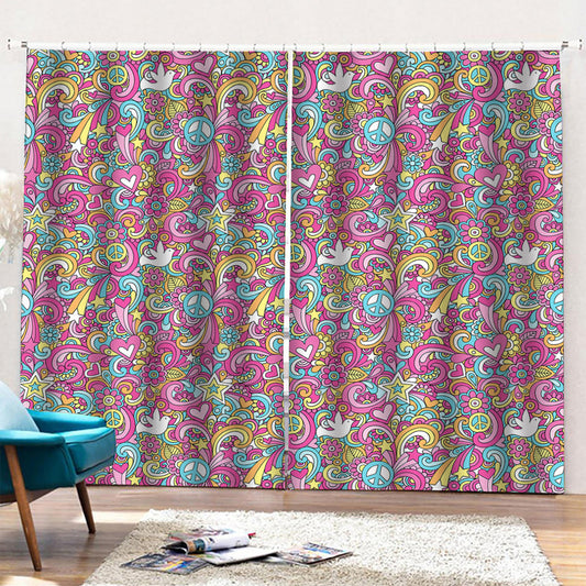 Groovy Girly Peace Pattern Print Pencil Pleat Curtains