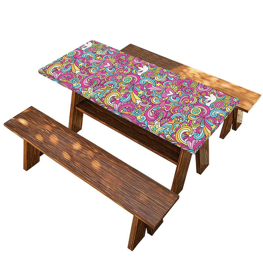 Groovy Girly Peace Pattern Print Picnic Table Cover
