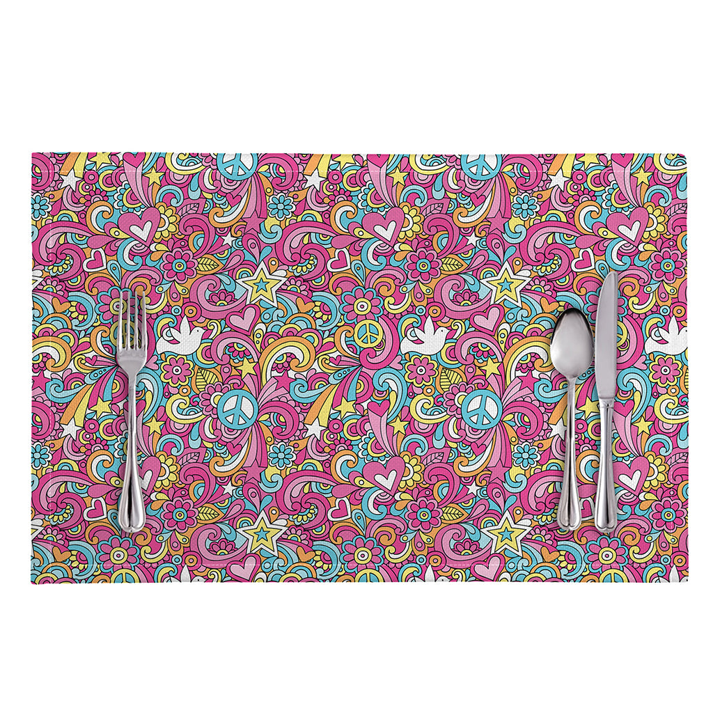 Groovy Girly Peace Pattern Print Placemat