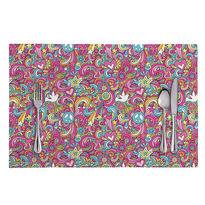 Groovy Girly Peace Pattern Print Placemat