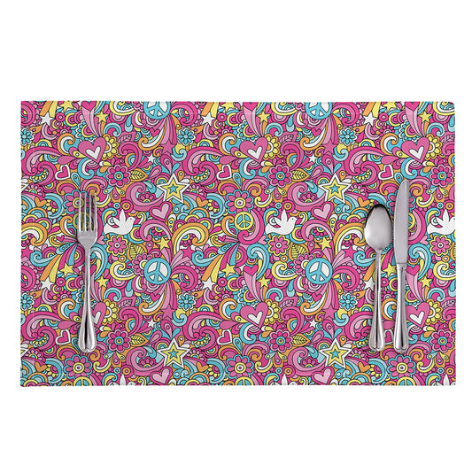 Groovy Girly Peace Pattern Print Placemat
