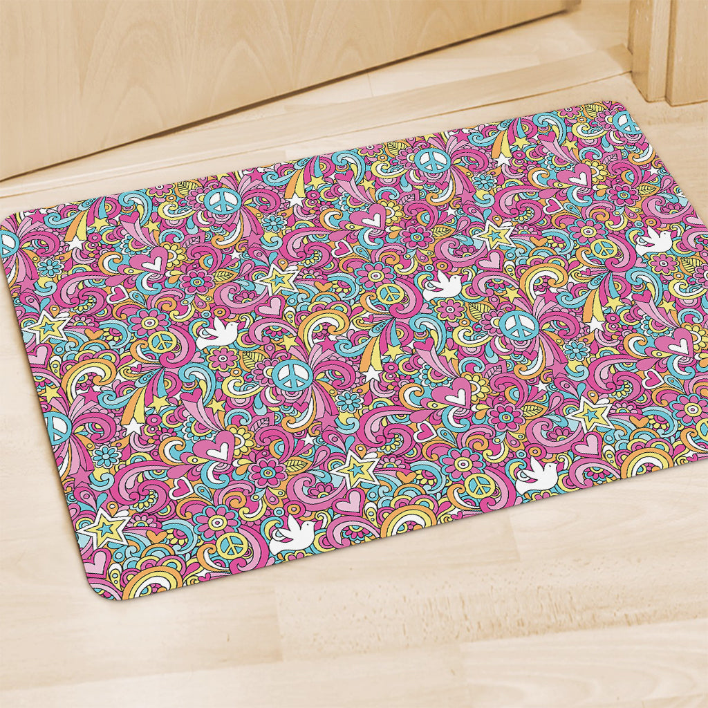 Groovy Girly Peace Pattern Print Polyester Doormat