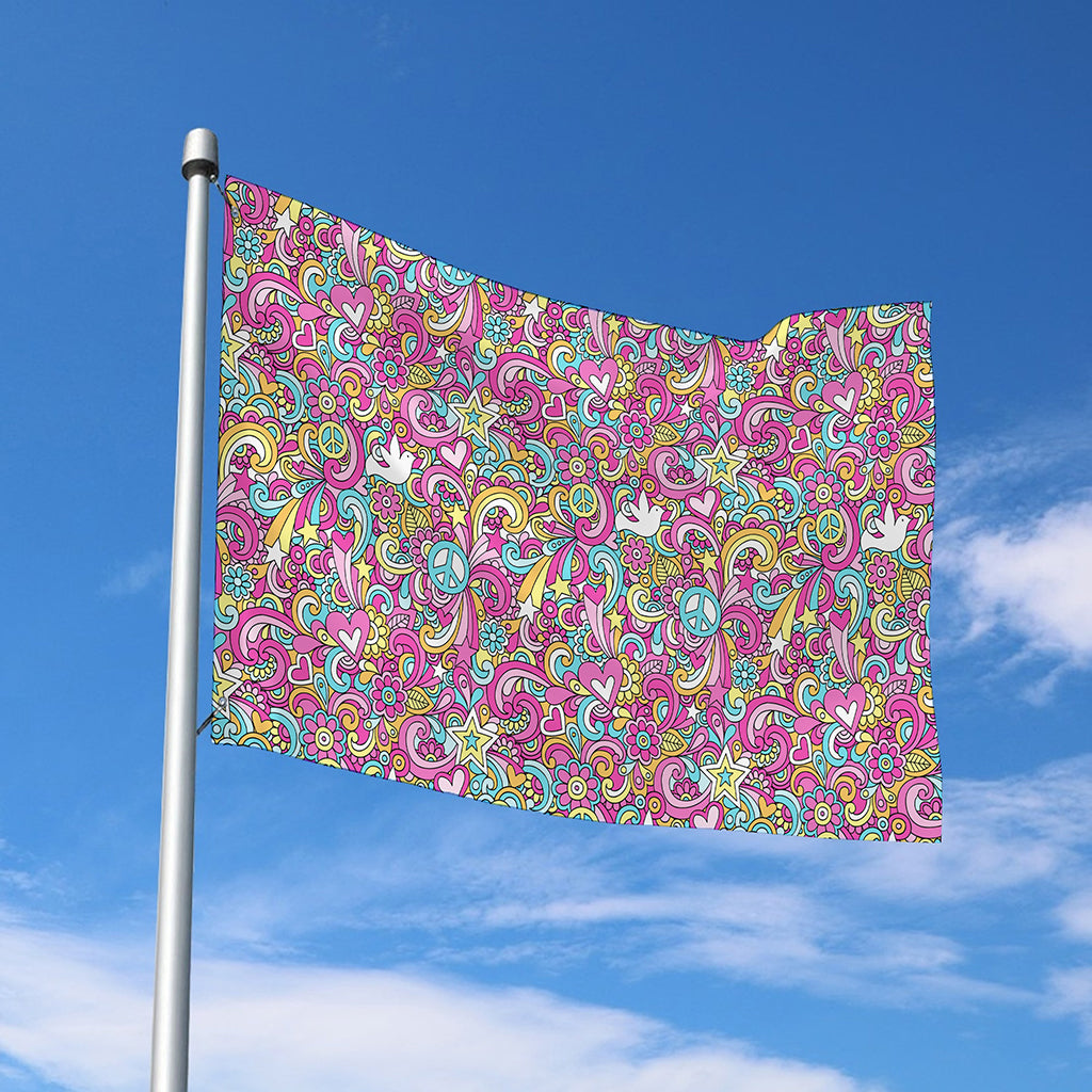 Groovy Girly Peace Pattern Print Polyester Flag