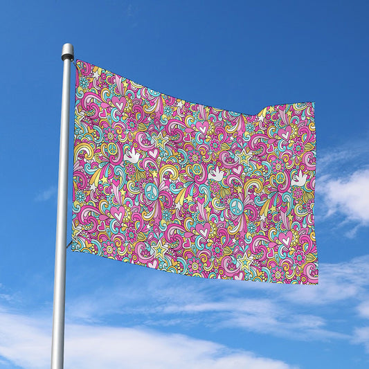 Groovy Girly Peace Pattern Print Polyester Flag